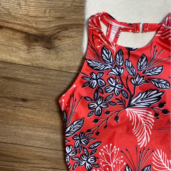 Tummy Control Long Torso Tankini Swimsuits For Women-Red Floral - Picture 5 of 8